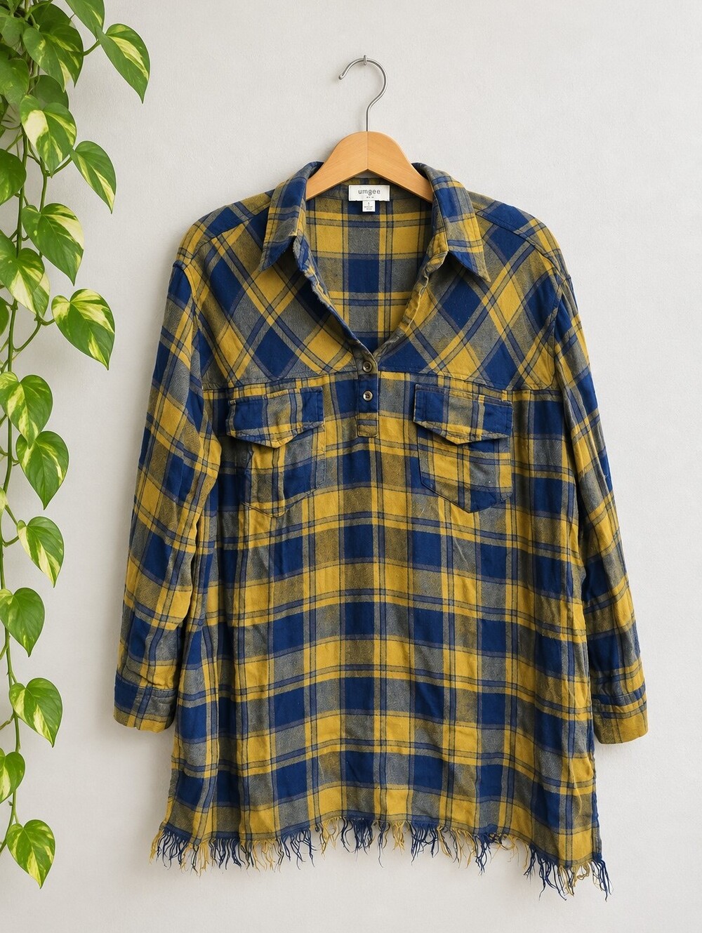 Umgee Plaid Long Sleeve Tunic Blouse